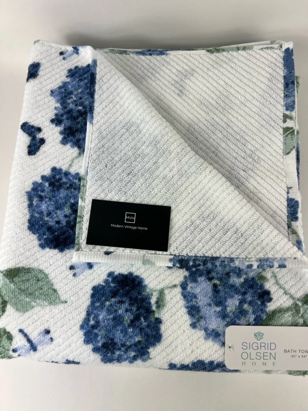 Sigrid Olsen Bath Towel Set Blue Green Hydrangea Floral Soft Cotton Set of 2 NEW